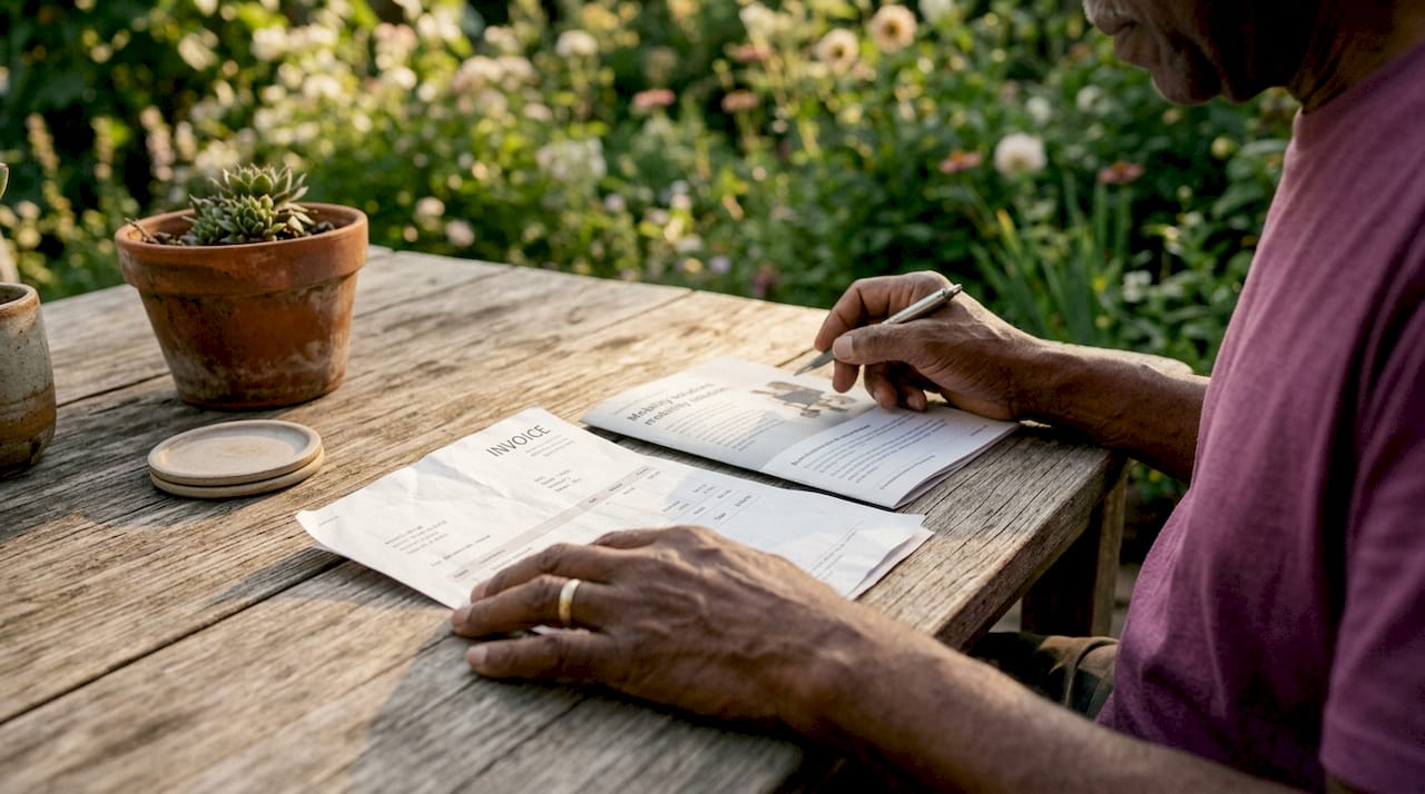 Hands reviewing wheelchair cost documents