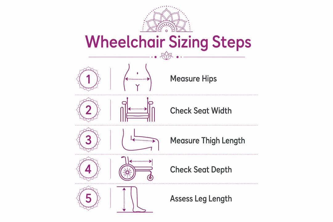 Infographic showing wheelchair sizing measurement steps