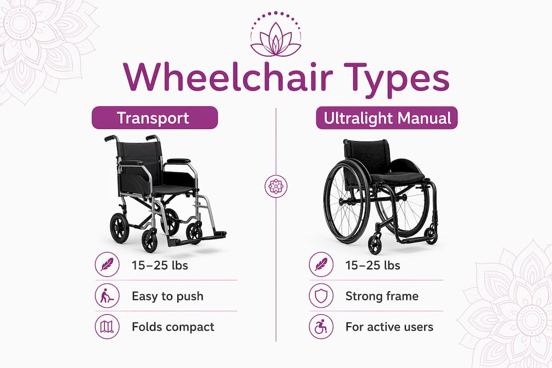 Infographic comparing transport and ultralight wheelchairs