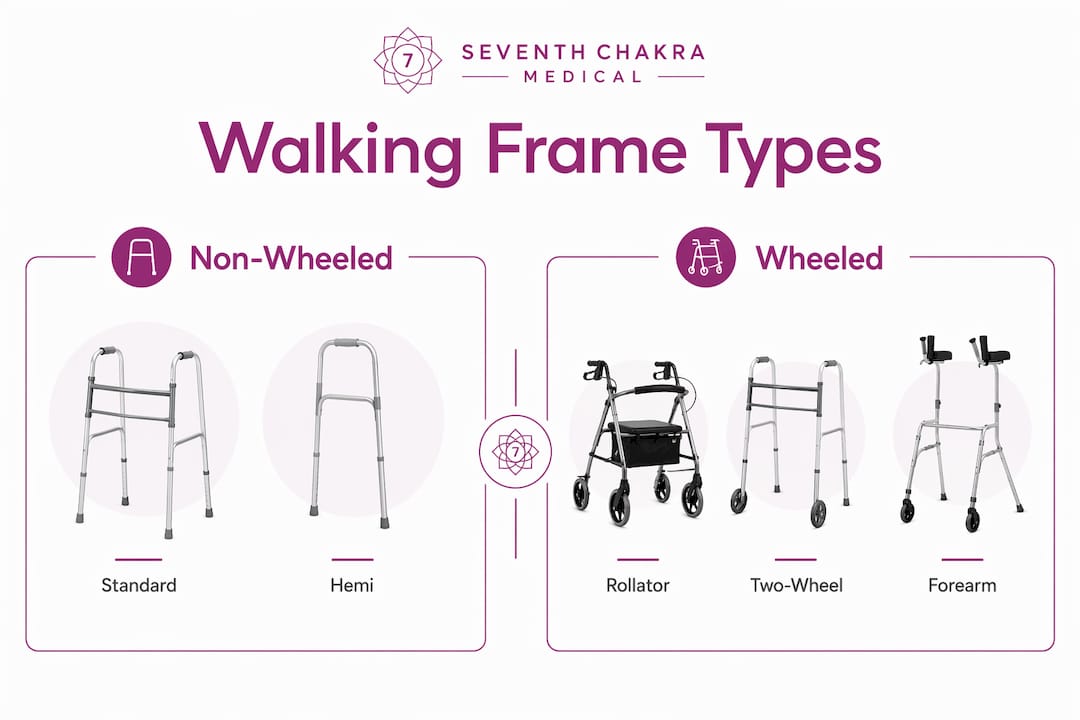 Infographic comparing walking frame types category