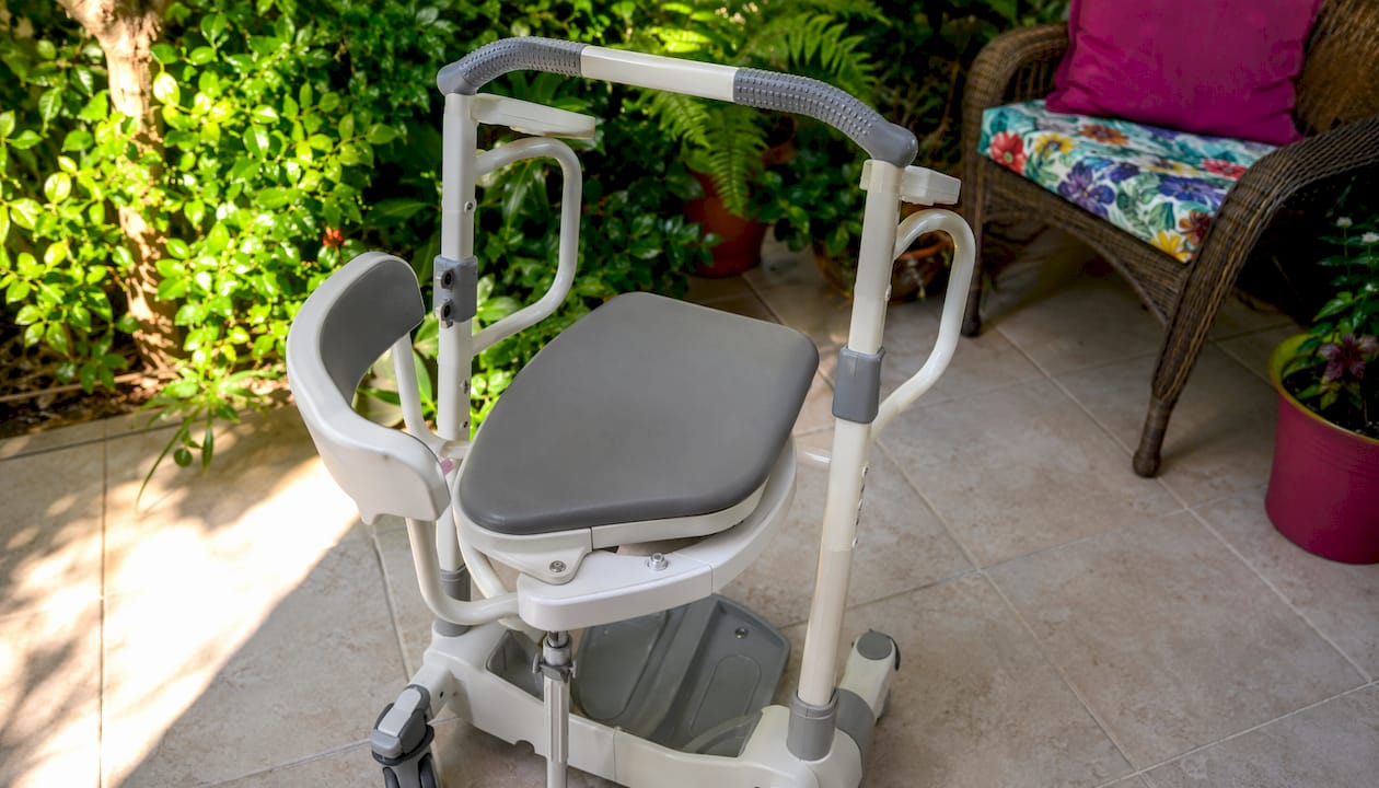 Close-up of Sara Stedy’s pivoting seat in home