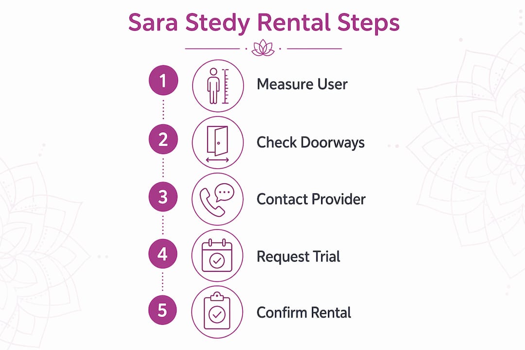 Infographic illustrating Sara Stedy rental steps
