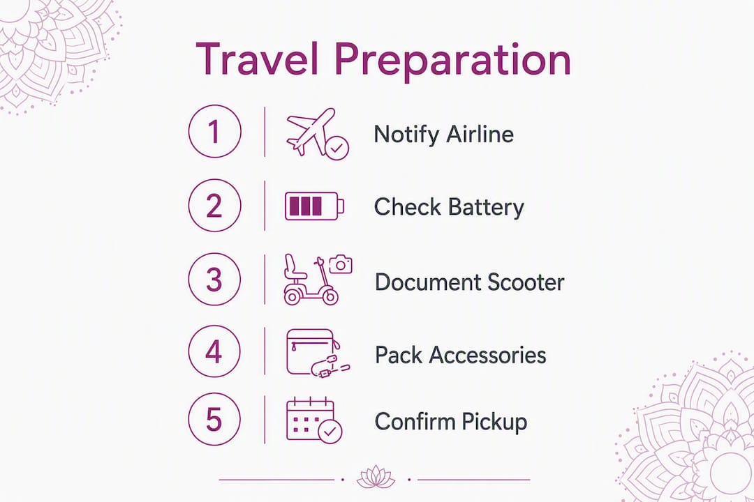 Infographic listing mobility scooter travel steps