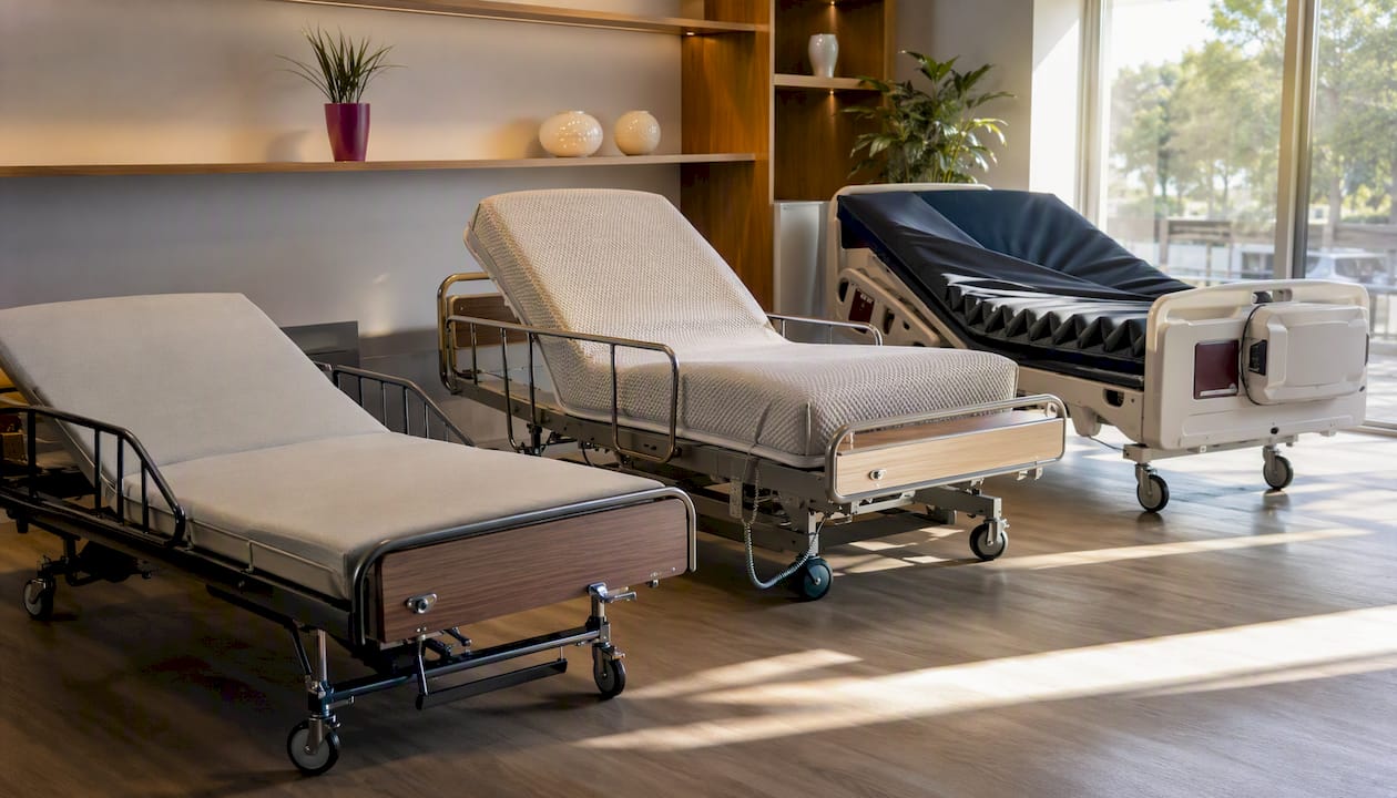 Overhead view of various hospital bed mattresses