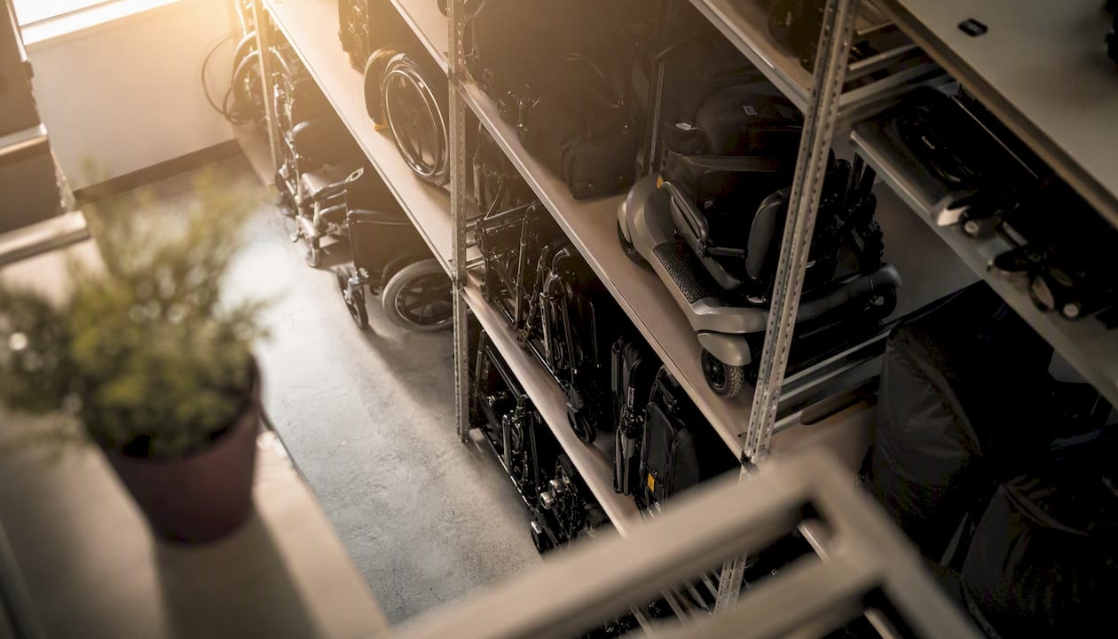 Hotel back office storing mobility equipment