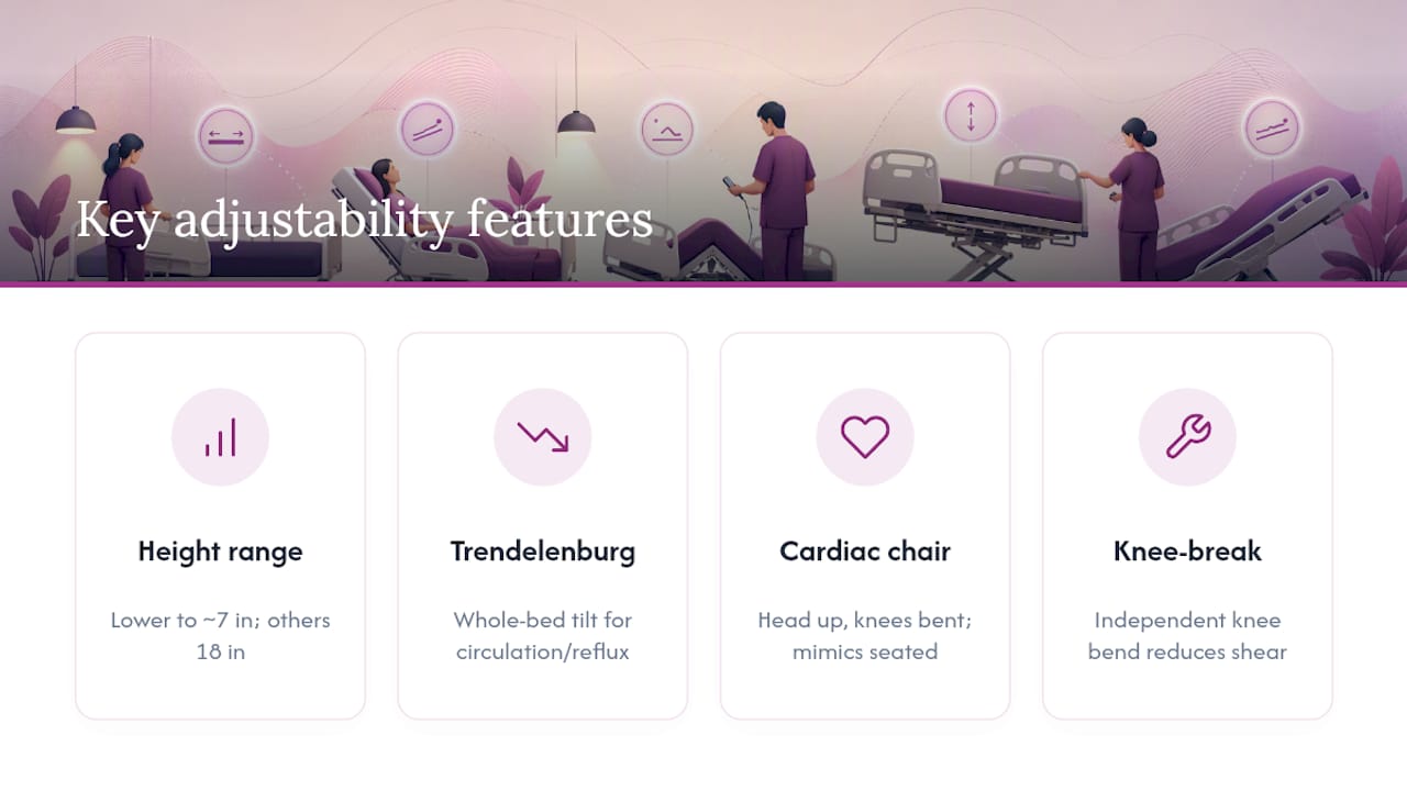 Diagram comparing hospital bed adjustability features