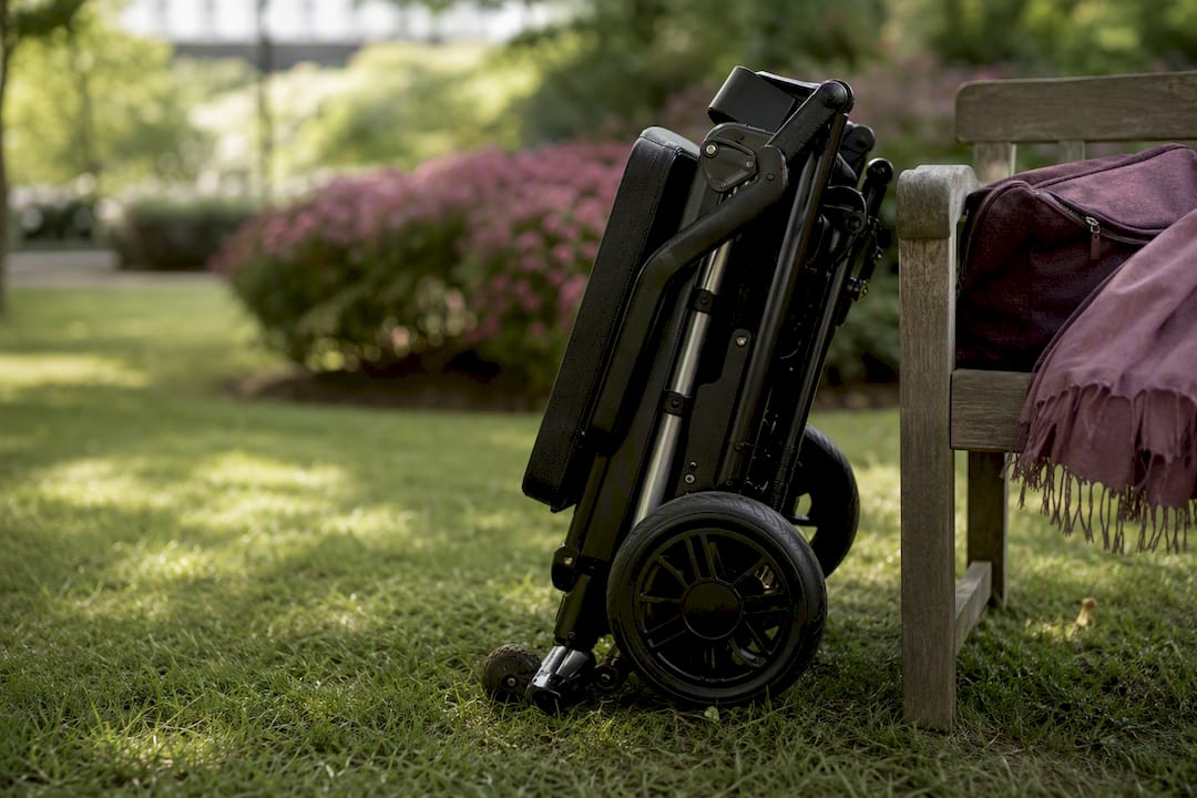 Folded mobility scooter locking mechanism detail