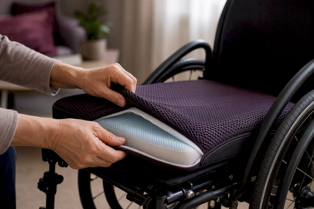 Hands adjusting wheelchair hybrid cushion
