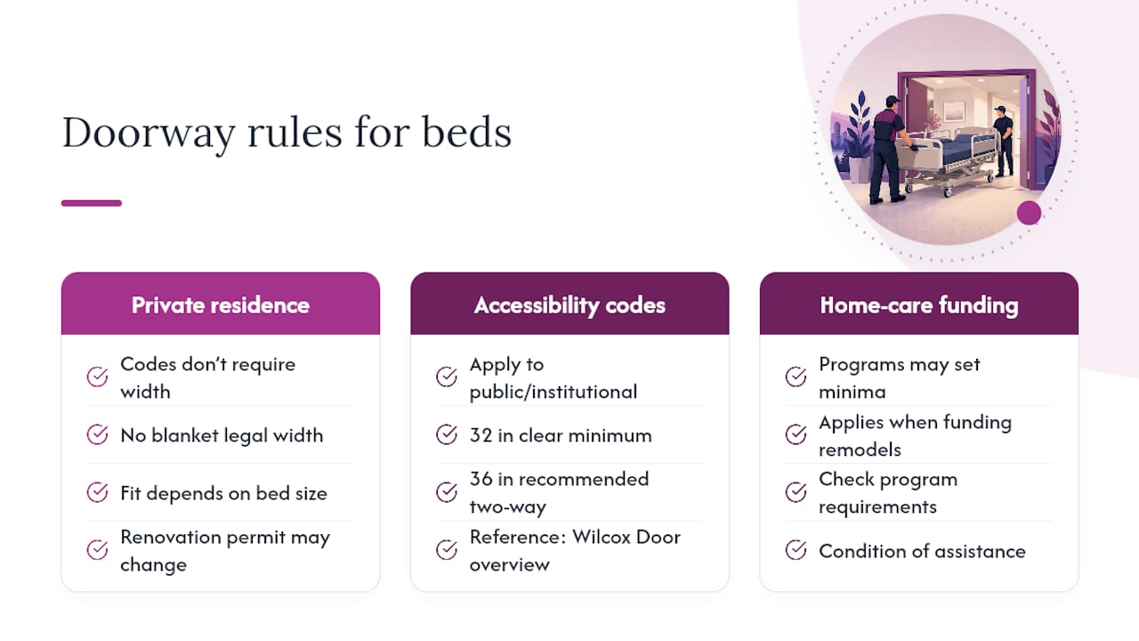 Do building codes require a minimum doorway width for hospital beds? — overview diagram