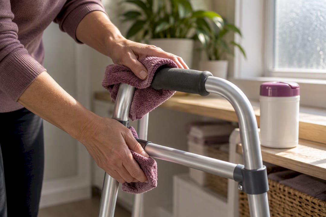 Hands disinfecting walker hand grips