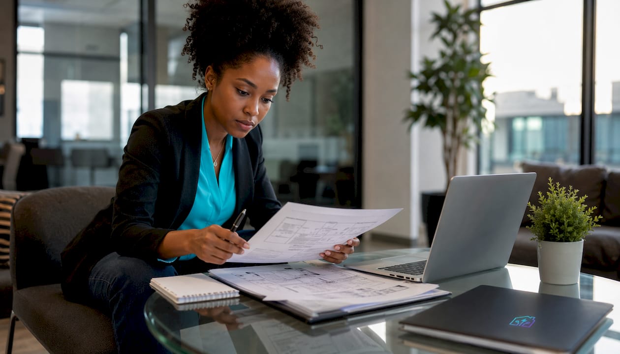 Person reviewing rental agreement documents