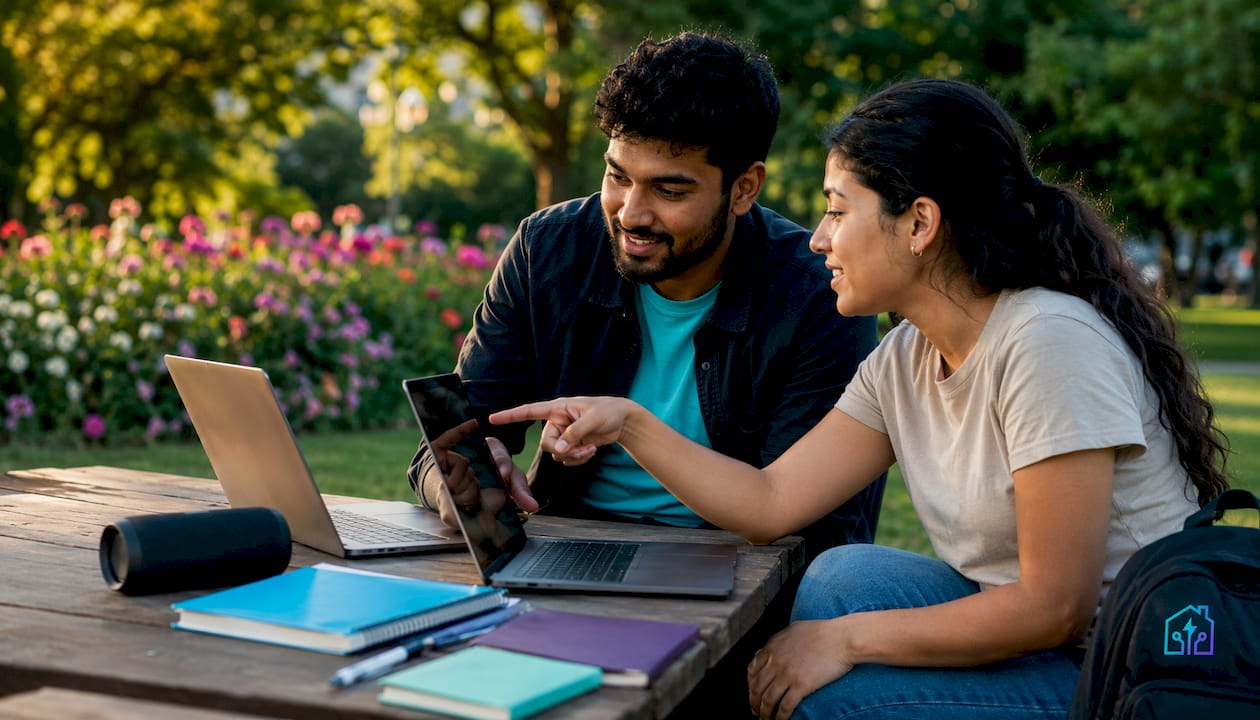 Two colleagues comparing software platforms