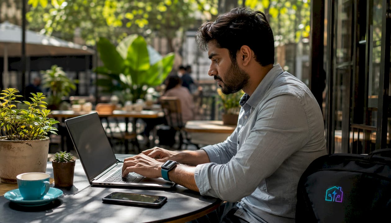 Man typing rental inquiry responses at office desk