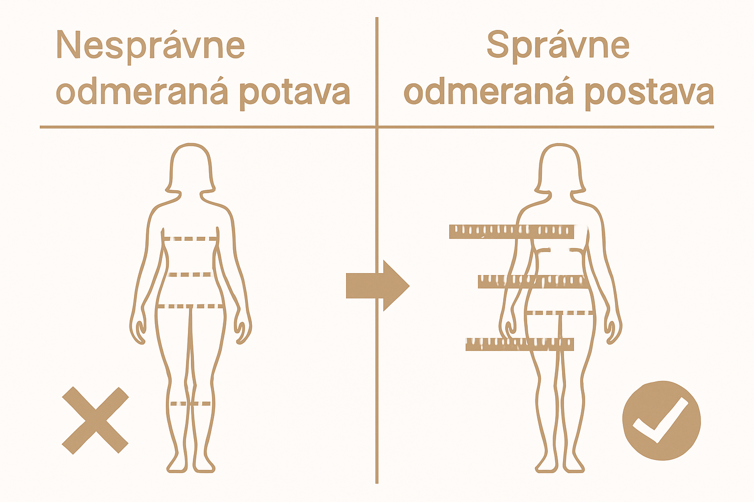 Comparison infographic of correct and incorrect body measurement for swimwear.