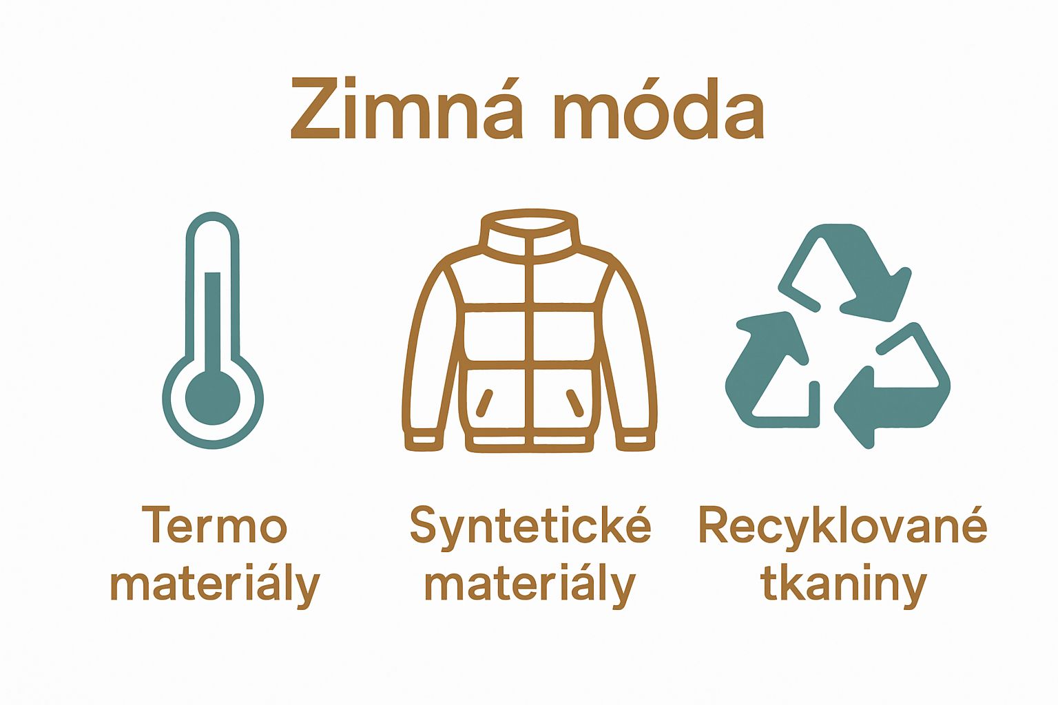Three icons visualize types of modern winter clothing materials