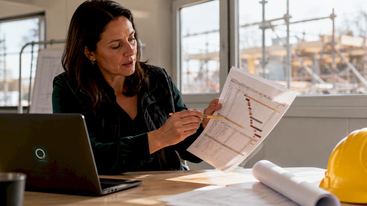 Hands pointing to cost estimation report