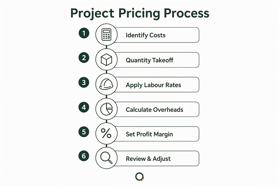 Infographic showing steps to estimate builder project costs