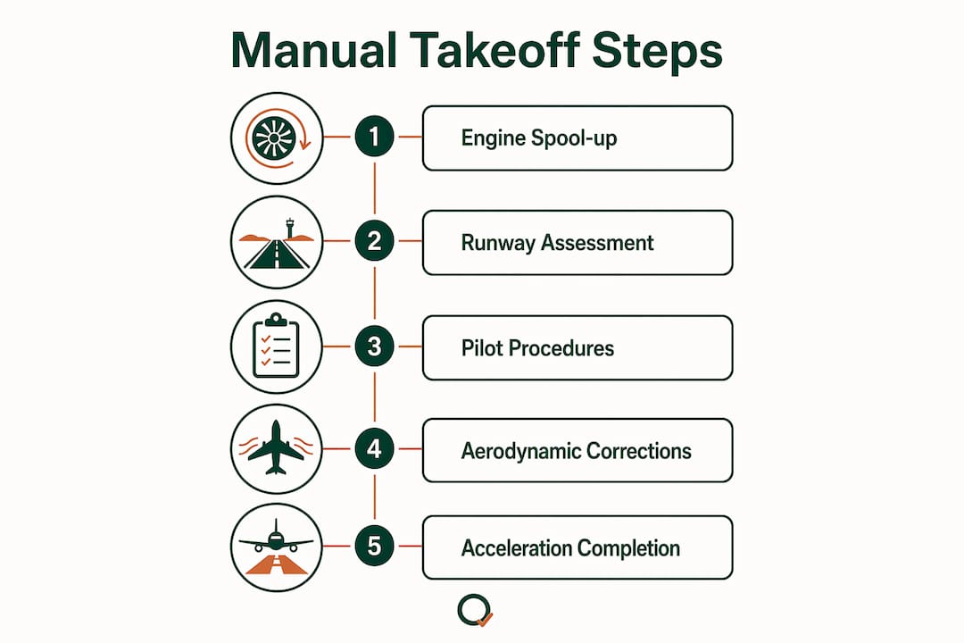Infographic outlining manual airplane takeoff steps