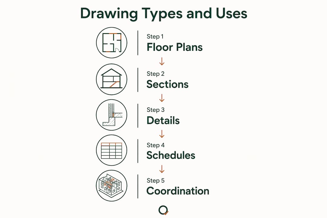Infographic showing types of drawings used in quantity measurement