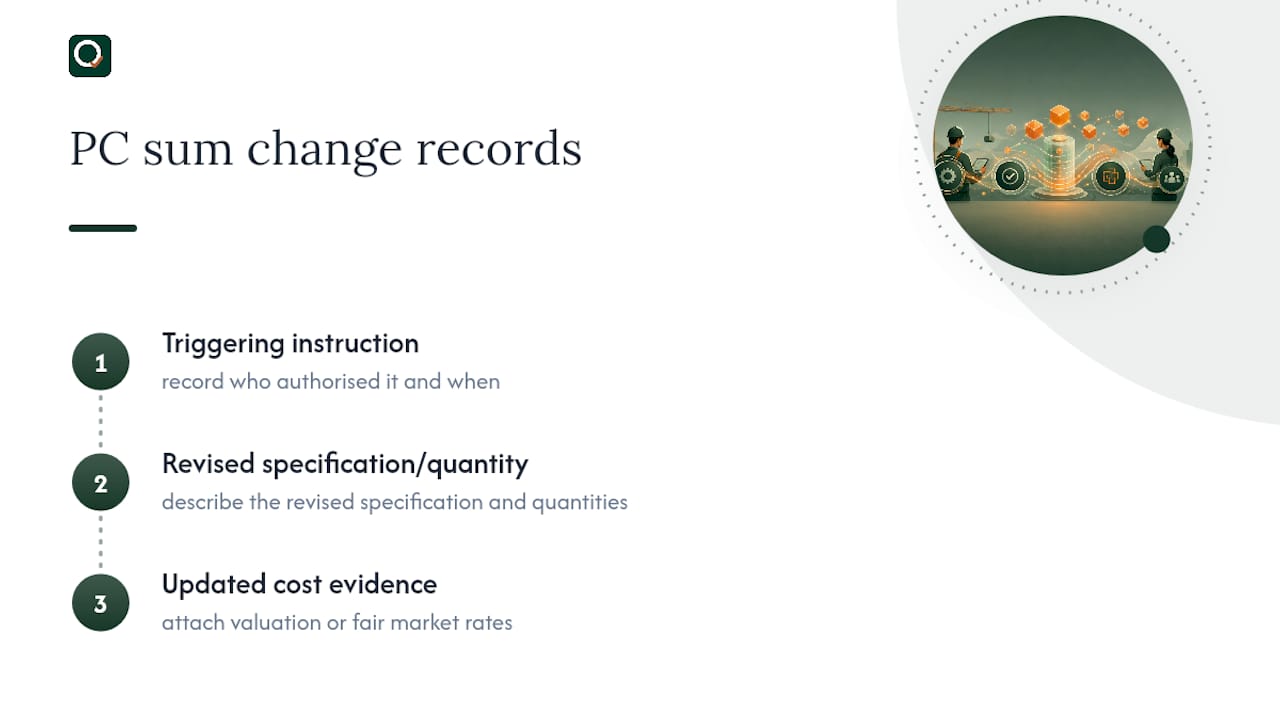 Three records supporting a PC sum change