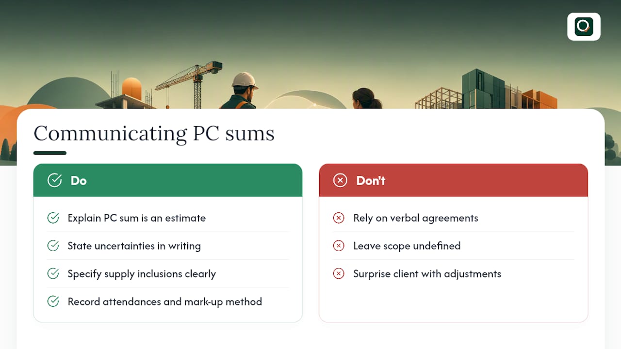Best practices for communicating PC sum details to clients and subcontractors — overview diagram