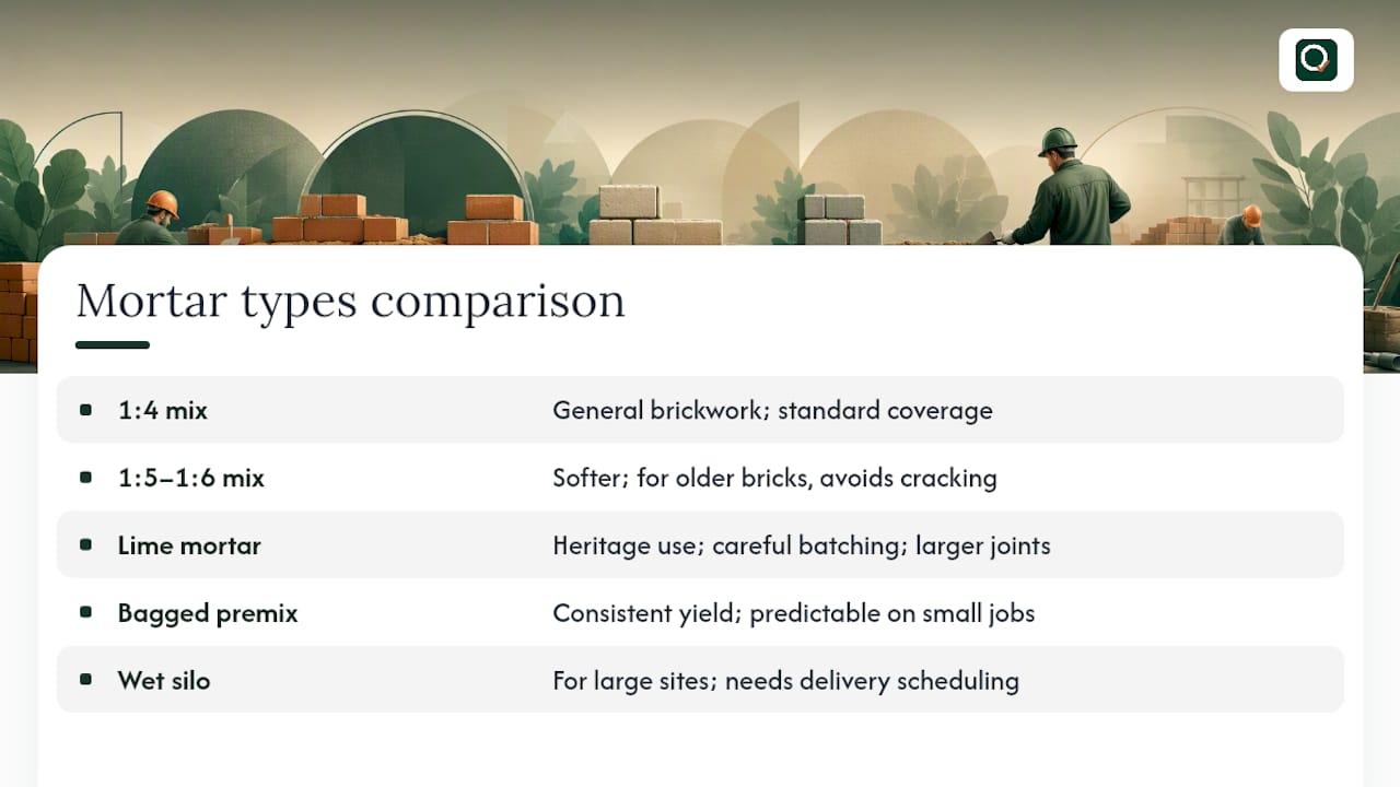 Comparing mortar types and ordering considerations