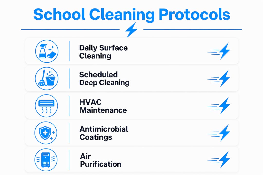 Infographic of school cleaning protocols reducing infections