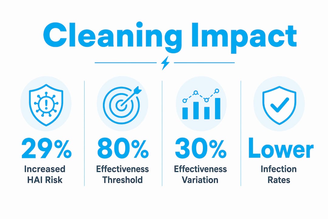 Infographic displaying cleaning effectiveness statistics and impact on infections