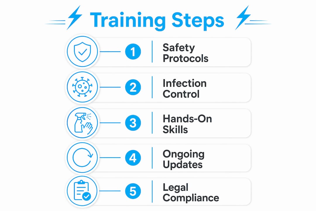 Infographic illustrating key cleaning staff training steps
