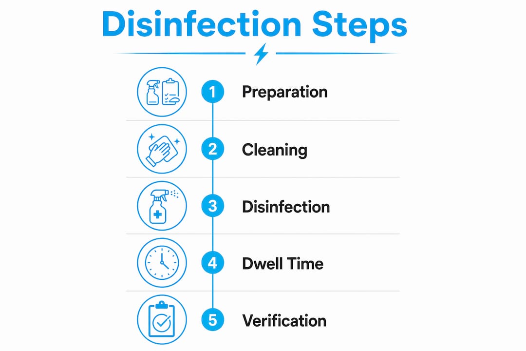 Infographic illustrating disinfection protocol steps