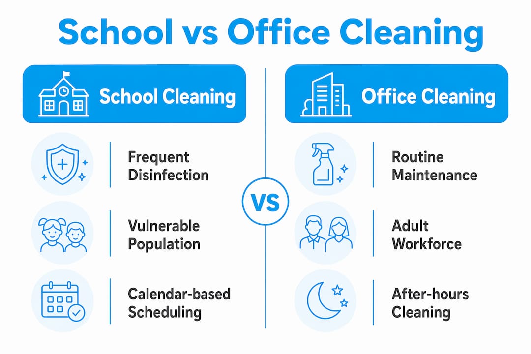 Infographic comparing school and office cleaning differences