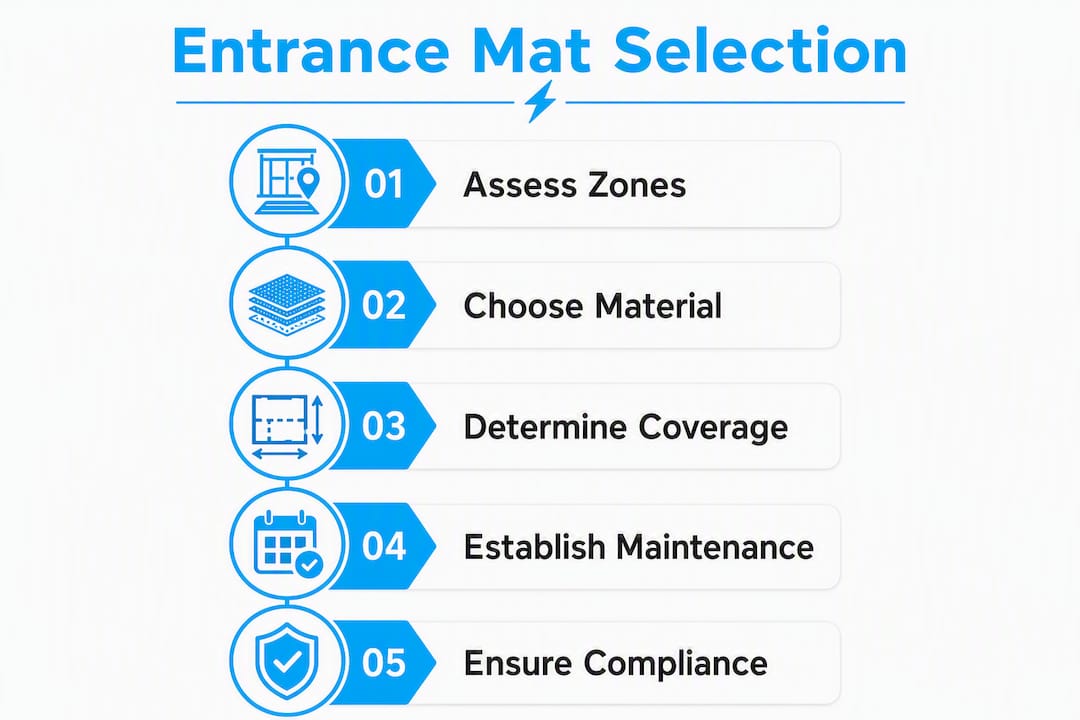 Infographic showing commercial entrance mat selection steps