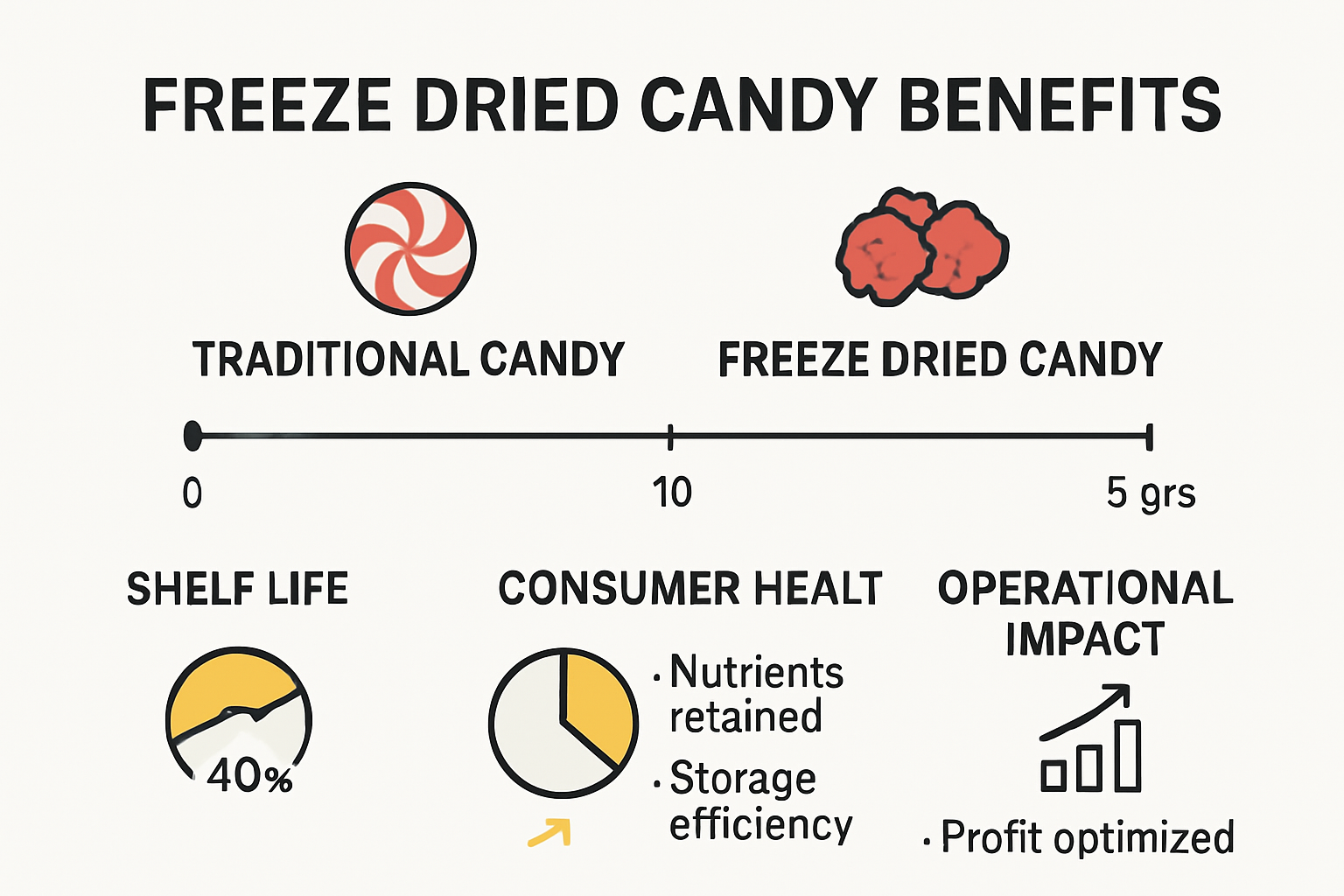 Infographic comparing freeze dried candy vs regular candy for retailers