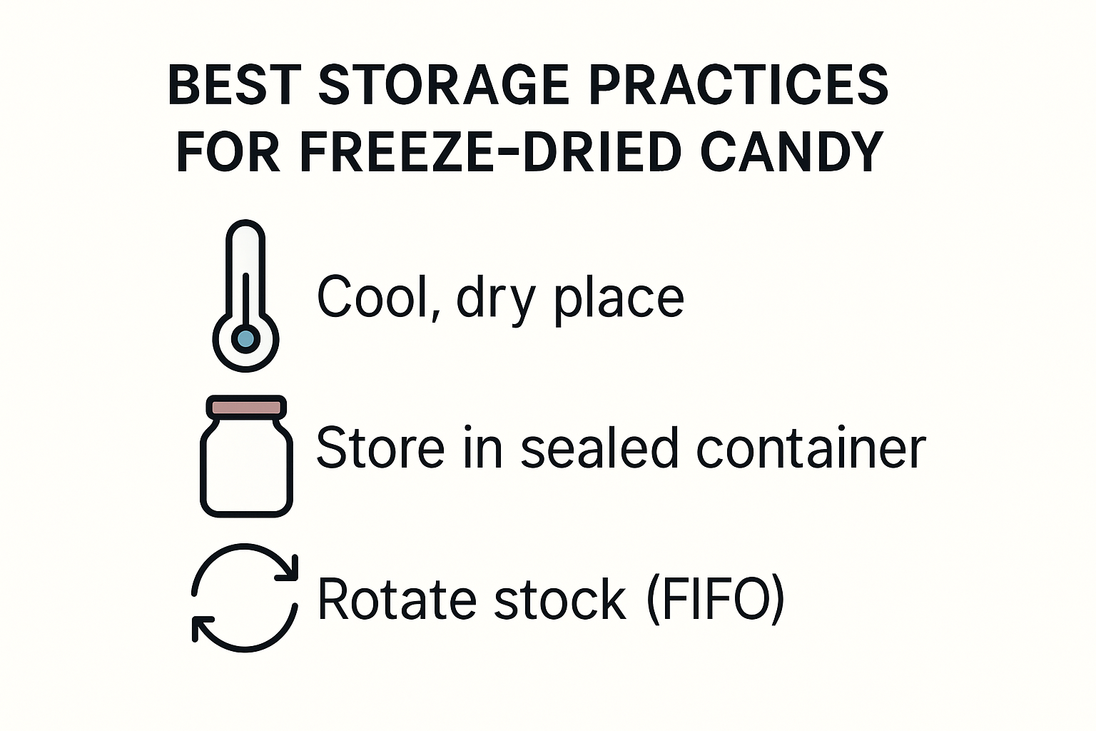 Infographic showing freeze dried candy storage best practices
