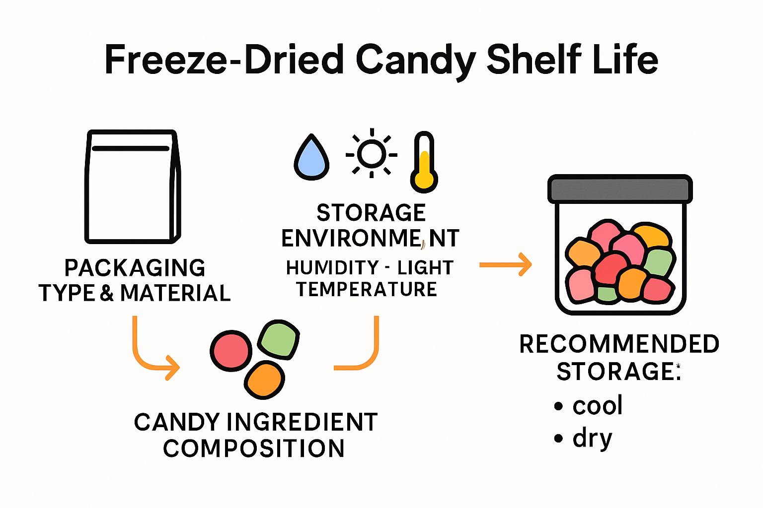 Factors affecting shelf life of freeze dried candy infographic