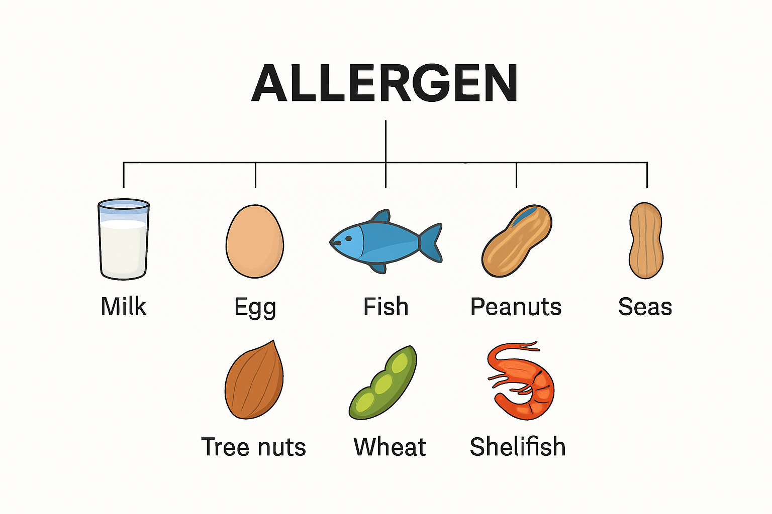 Infographic showing 8 major food allergen icons