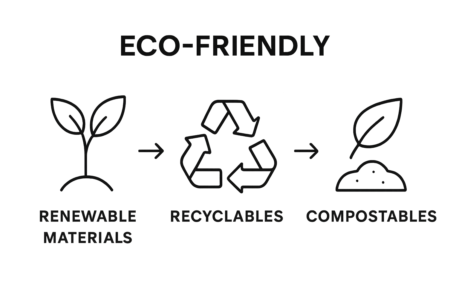 Infographic showing types of eco-friendly snack packaging materials: renewable, recyclable, compostable.