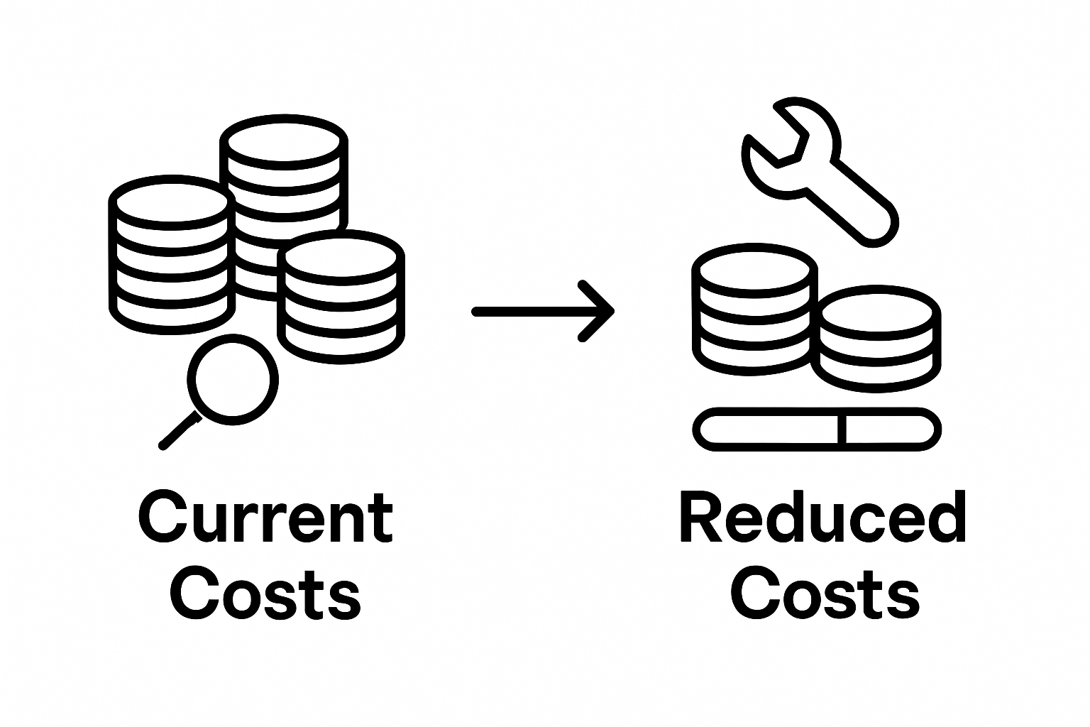 Before and after infographic showing reduced production costs process