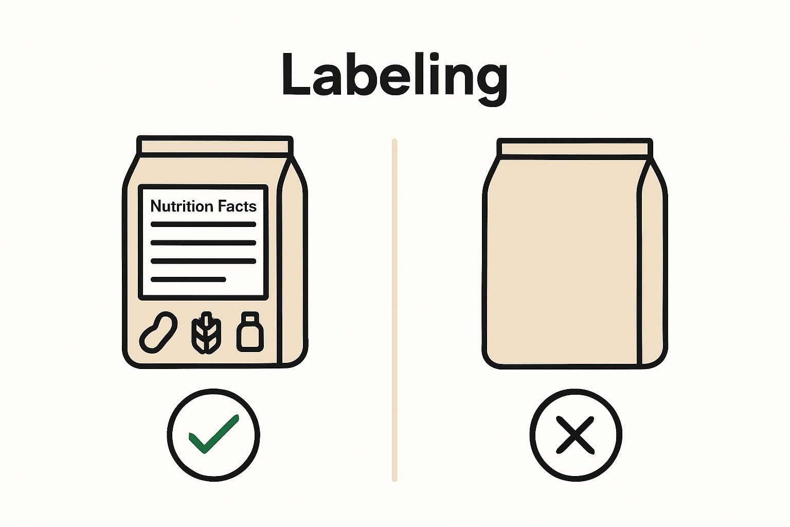 Infographic comparing compliant and non-compliant food labels