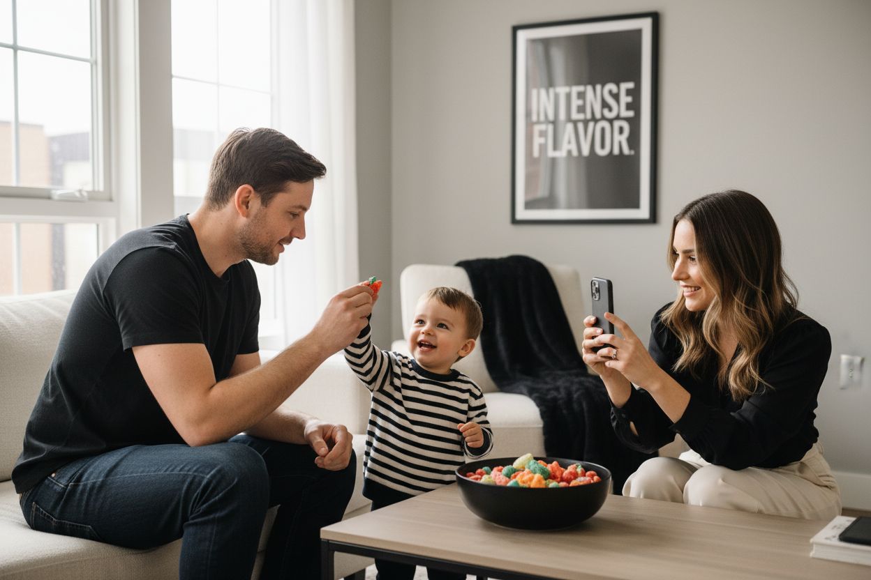 family enjoying freeze dried candy