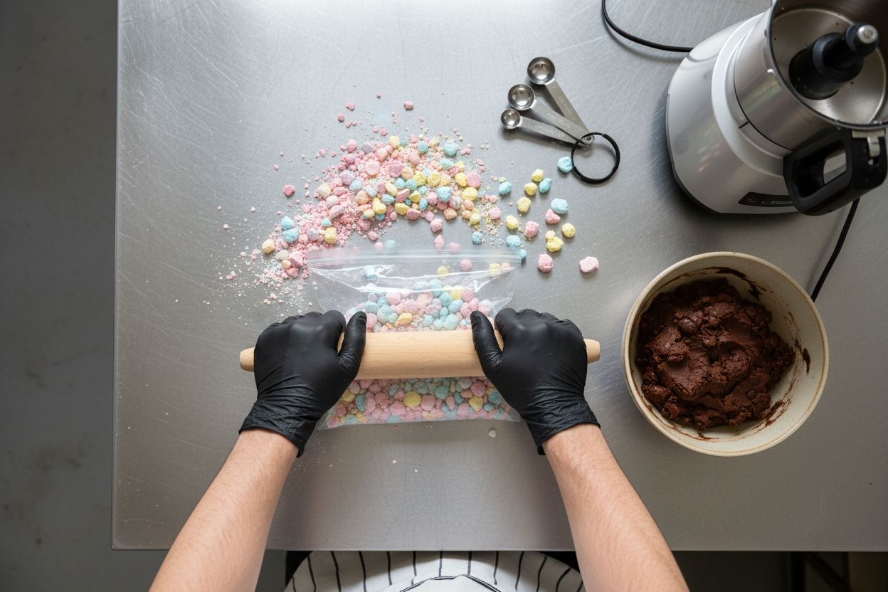 écraser des bonbons lyophilisés