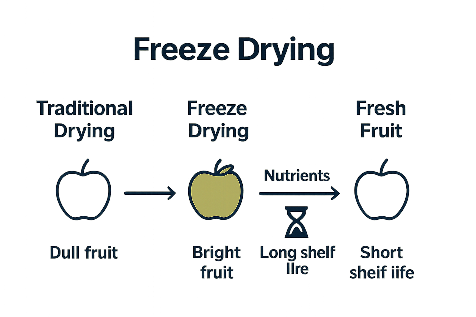 Infographic comparing freeze dried, fresh, and traditionally dried fruit benefits