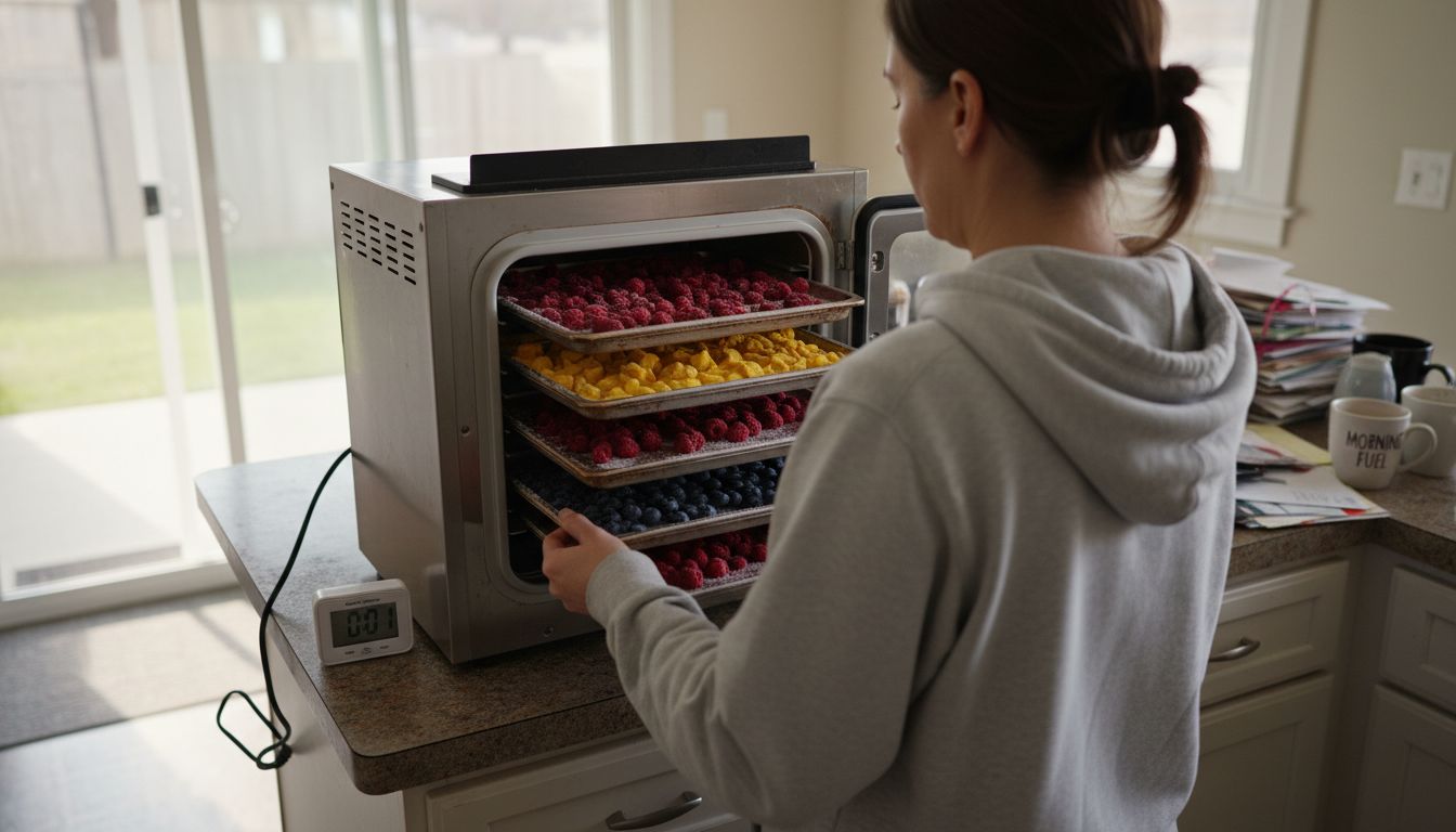 Woman removing food from freeze dryer