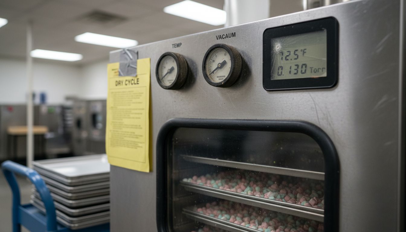 Freeze dryer control panel with trays and candies