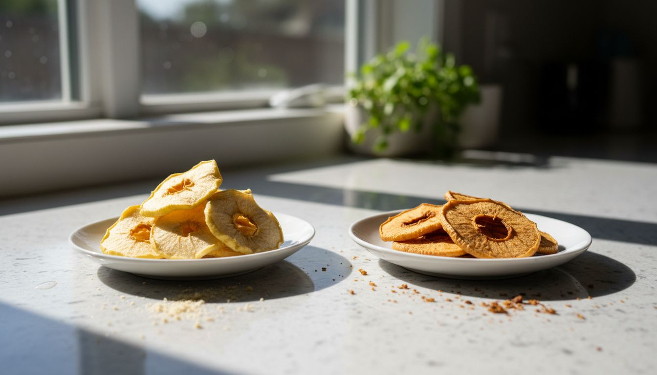 Freeze dried and dehydrated apples comparison