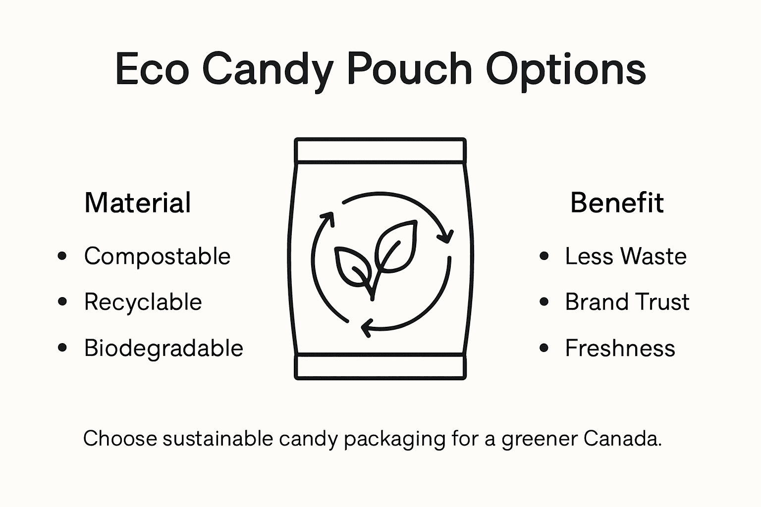 Infographic showing eco-friendly candy pouch packaging options