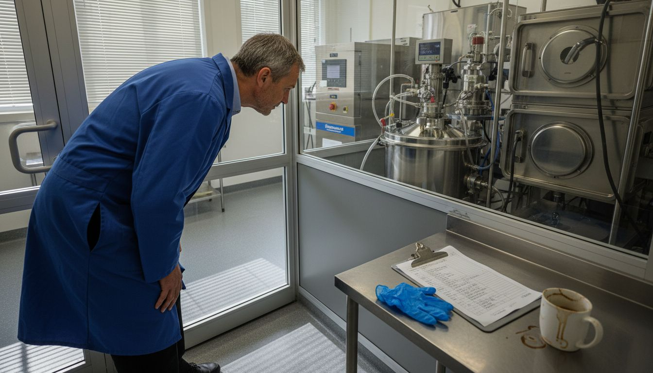 Lab worker monitoring freeze-drying process