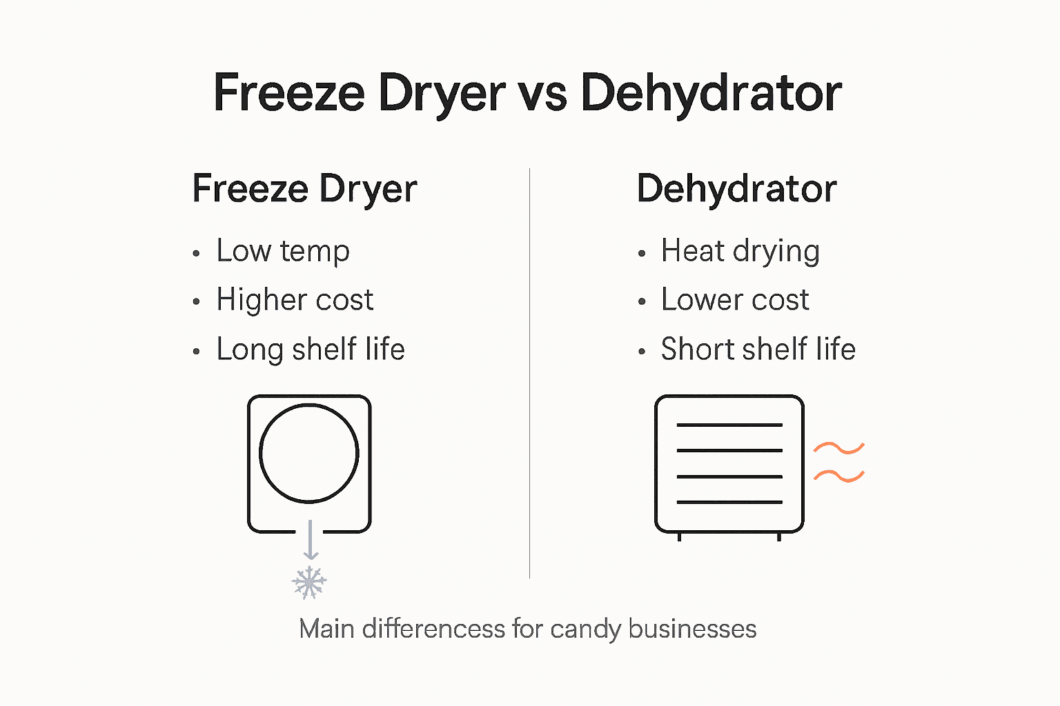 Infographic comparing freeze dryer and dehydrator
