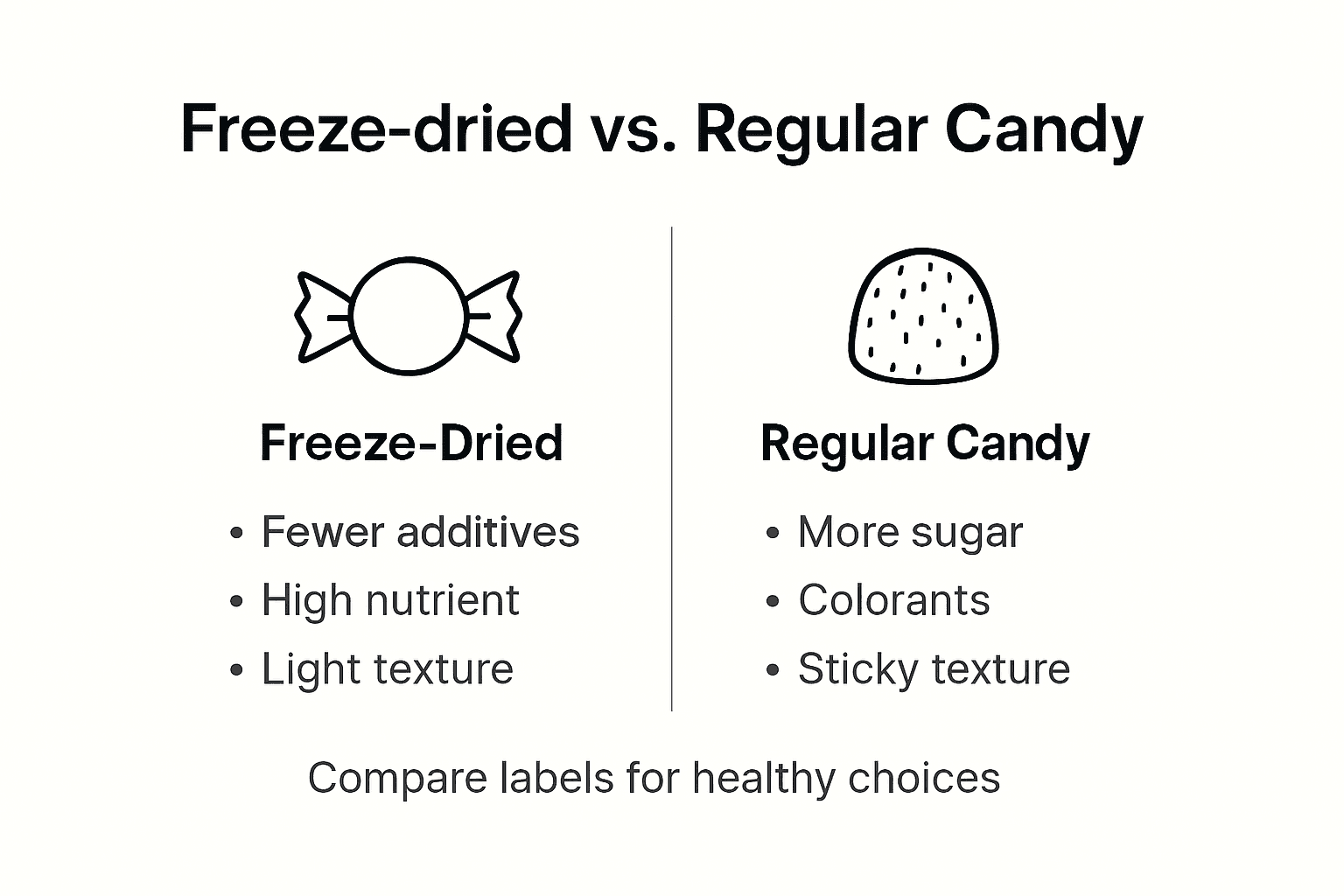 Infographic comparing freeze-dried and regular candy nutrition