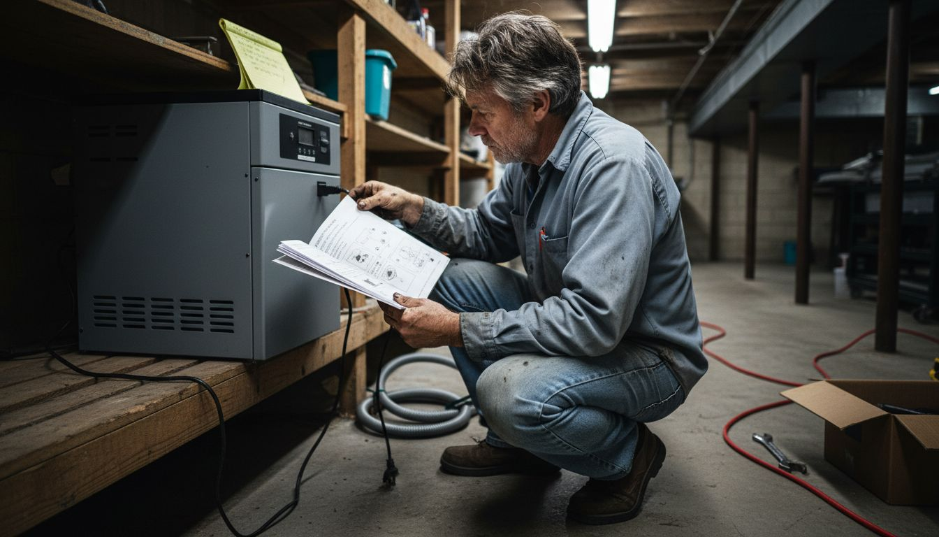 Man setting up home freeze dryer in basement